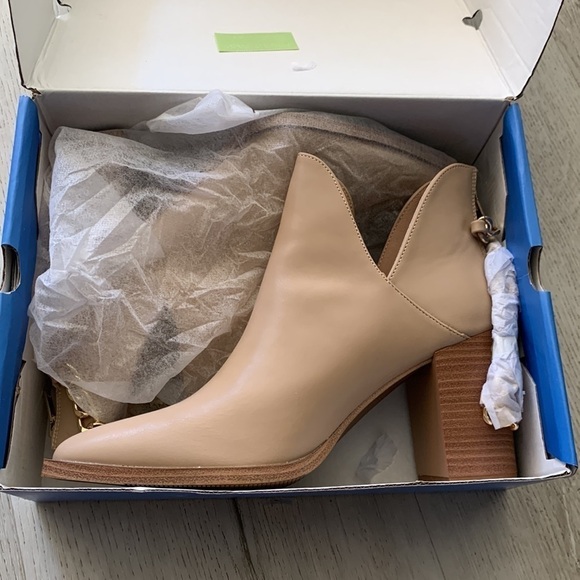 Cut Out Ankle Boots Gold Chain Chunky‎ Heel Zipper Almond Toe Western Boots - Picture 16 of 16